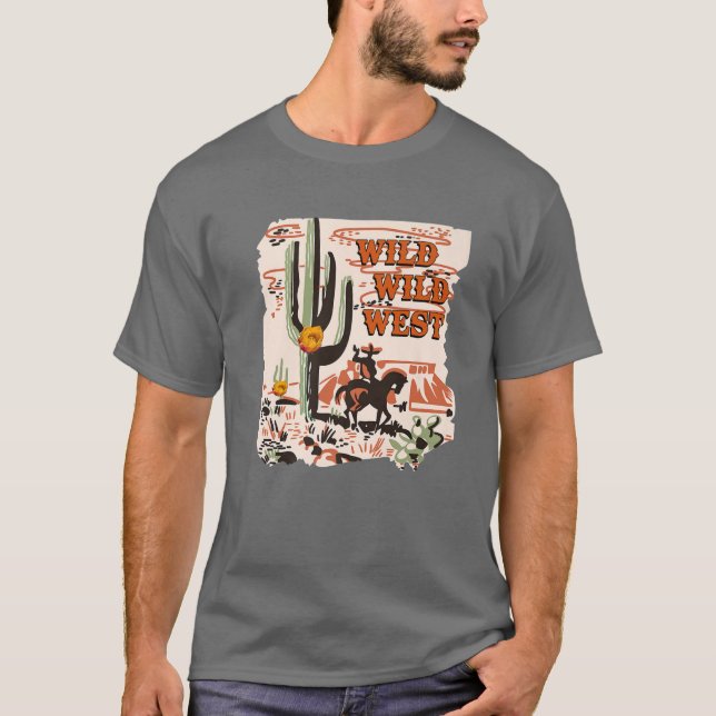 Camiseta Cactus Oeste del Desierto Salvaje del Cowboy Retro (Anverso)