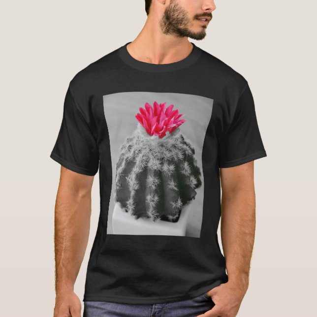 Camiseta Cactus Plant Black White Photo Con Flor Rosa (Anverso)