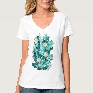 Camiseta Cactus Suculento Flores Flores Flores Turquesa Flo