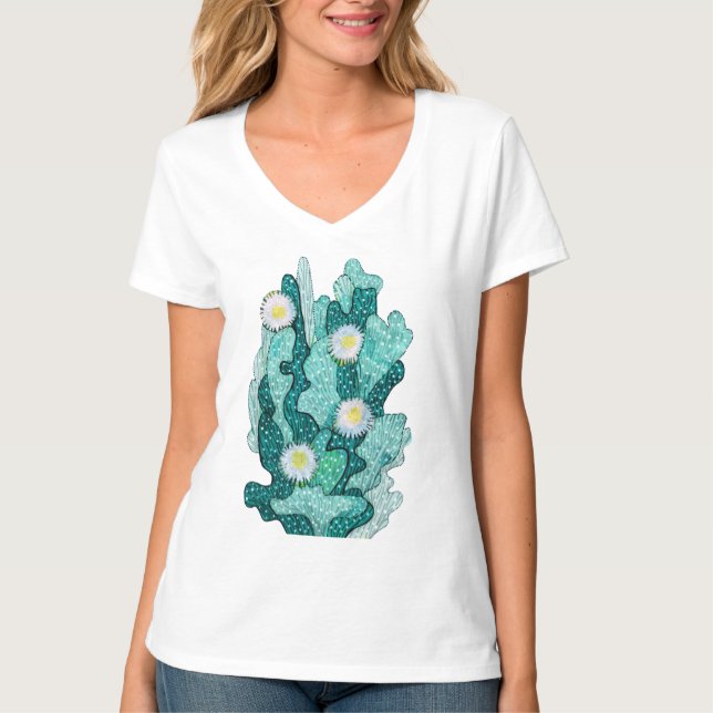 Camiseta Cactus Suculento Flores Flores Flores Turquesa Flo (Anverso)