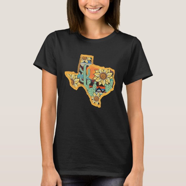 Camiseta Cactus & Sunflower Texas Map Texas State Texas Hom (Anverso)