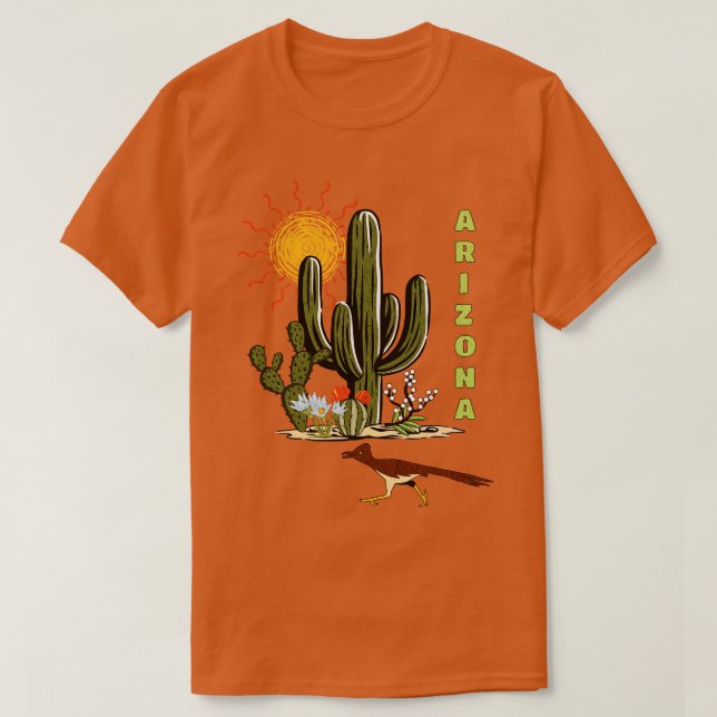 Camiseta Cactus TShirt en el desierto Roadrunner de Arizona (Diseño del anverso)