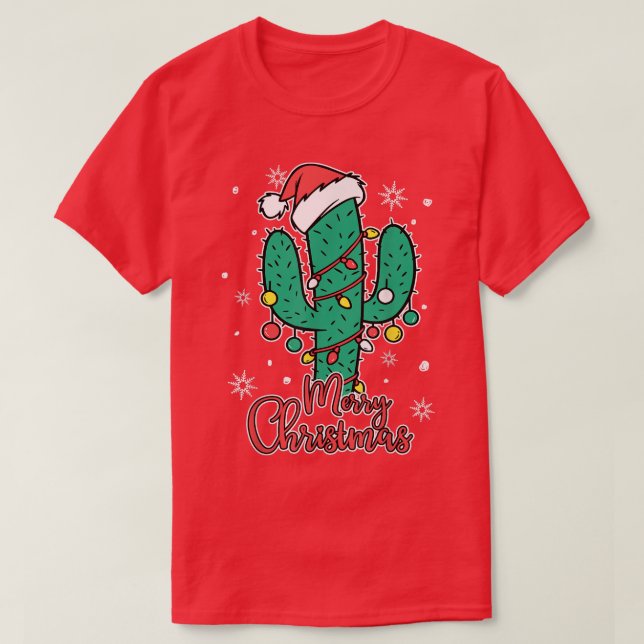 Camiseta Cactus Wear Santas Hat With Christmas Lights Cactu (Diseño del anverso)