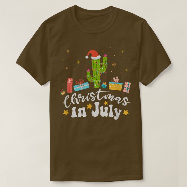 Camiseta Cactus with Fairy Light Men Mujeres Navidades (Diseño del anverso)