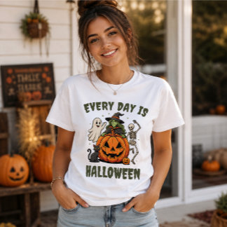 Camiseta Cada Día Es Halloween Bruja Adorable Calabaza