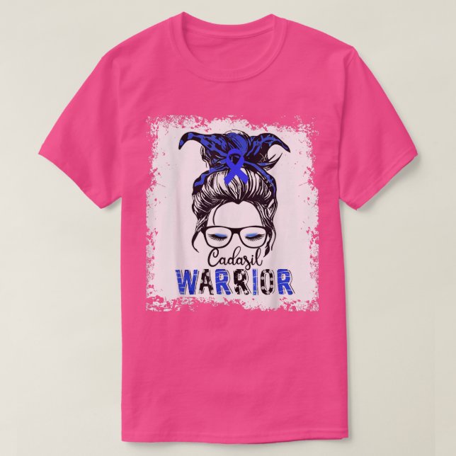 Camiseta Cadasil Awareness Warrior  Blue Ribbon Messy Bun 9 (Diseño del anverso)