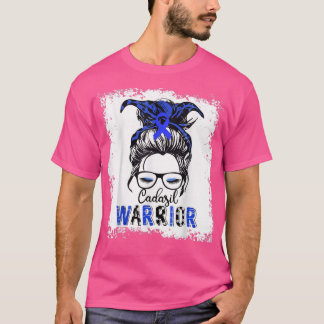 Camiseta Cadasil Awareness Warrior  Blue Ribbon Messy Bun 9