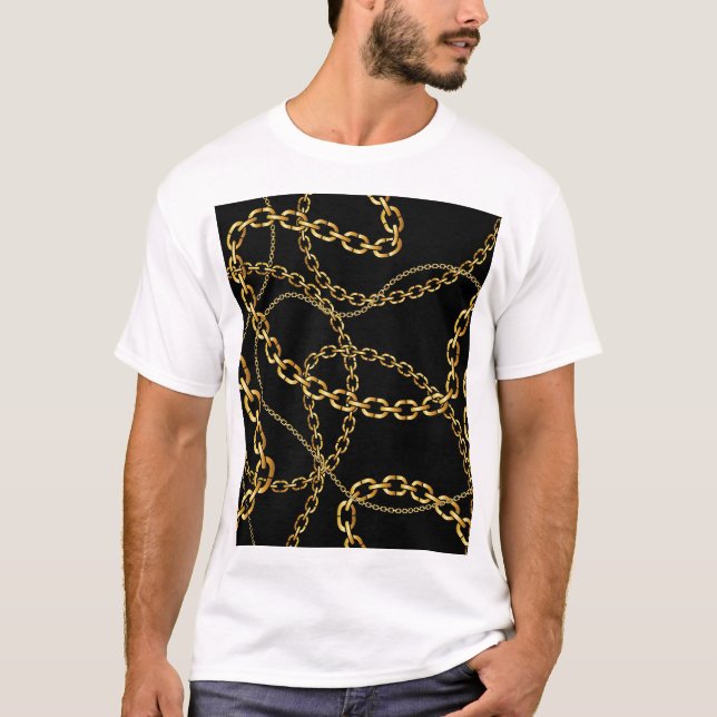 Camiseta Cadena dorada perfecta, patrón elegante. (Anverso)