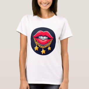 Camiseta 🌸 Cadena Glam de Labios Brillantes Estilo Chic en
