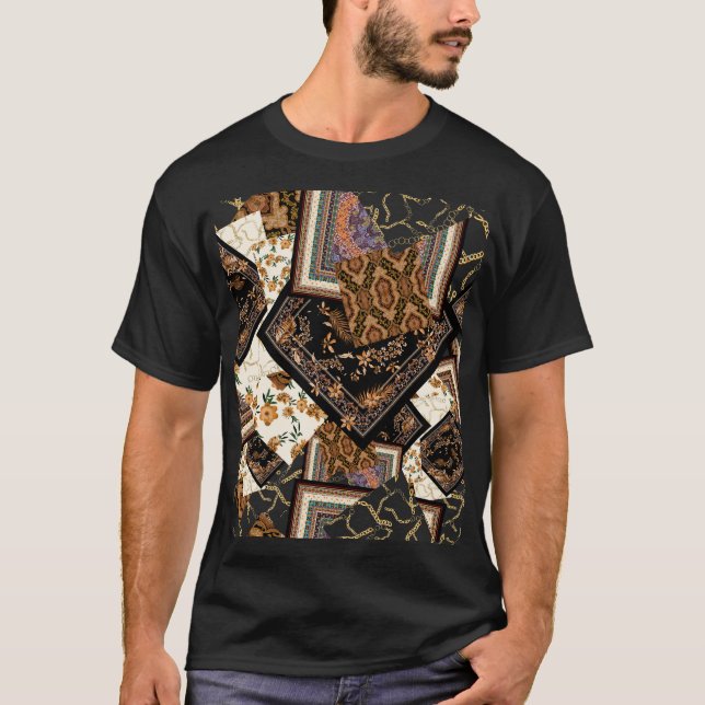 Camiseta Cadena, paisley, flores: patchwork vintage. (Anverso)