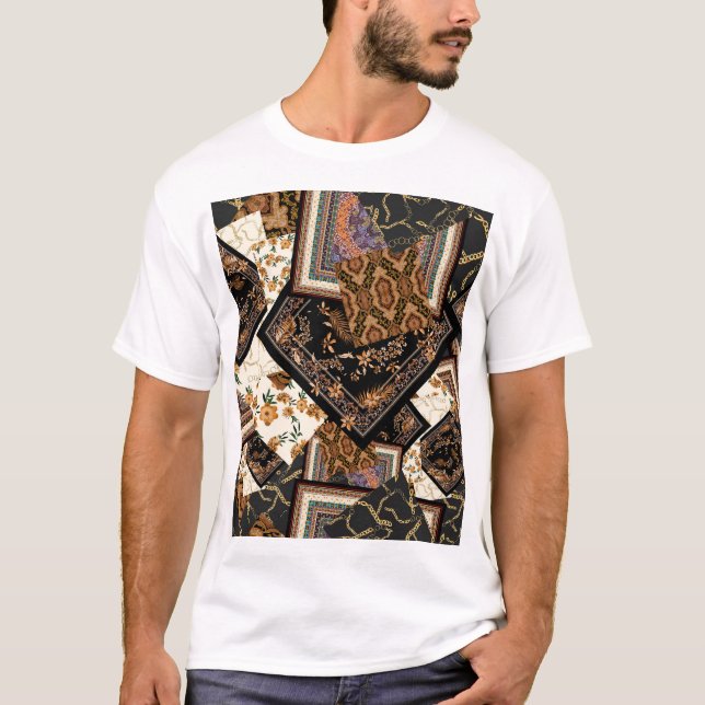Camiseta Cadena, paisley, flores: patchwork vintage. (Anverso)