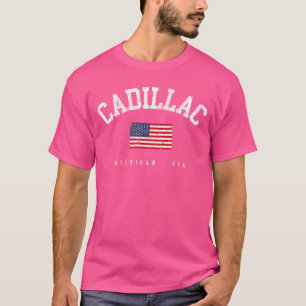 Camiseta Cadillac MI Bandera Americana Retro Nombre de Ciud