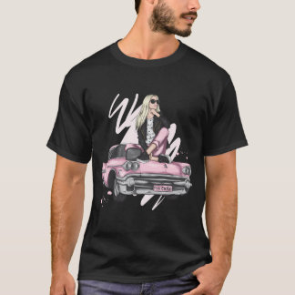 Camiseta Cadillac Rosa - Chica Sentado En Cadillac Rosa