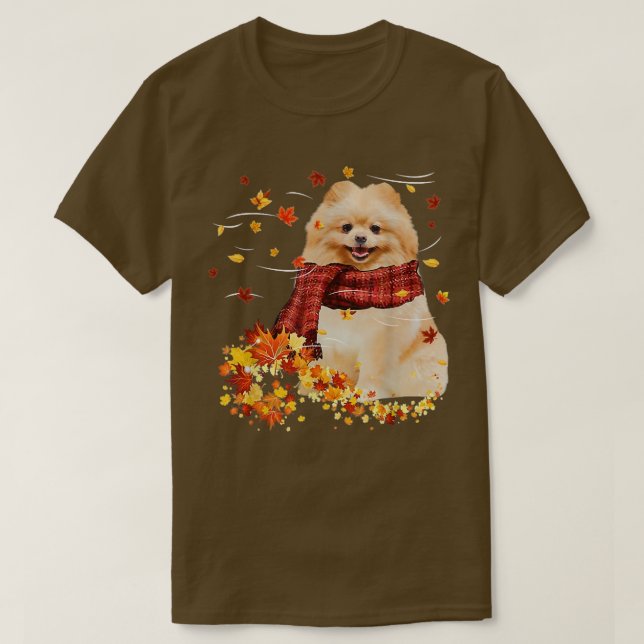Camiseta Cae Carne de perro Pomerania Otoño Cae hojas (Diseño del anverso)