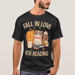 Camiseta Cae El Gato Enamorado De Leer El Libro De Otoño
