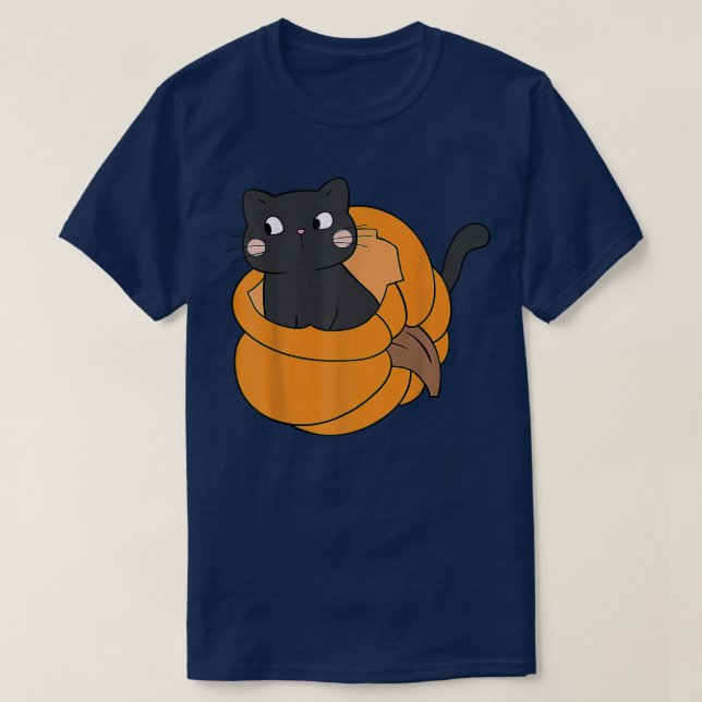 Camiseta Cae el gato negro calabaza en otoño gatos de acció (Diseño del anverso)