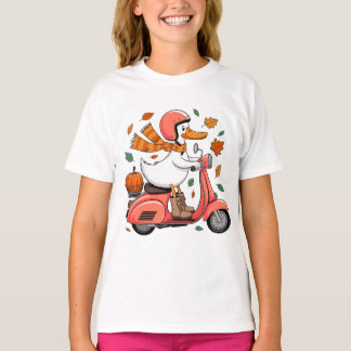 Camiseta Cae el pato otoñal Vespa Pumpkin Scooter Ride hoja