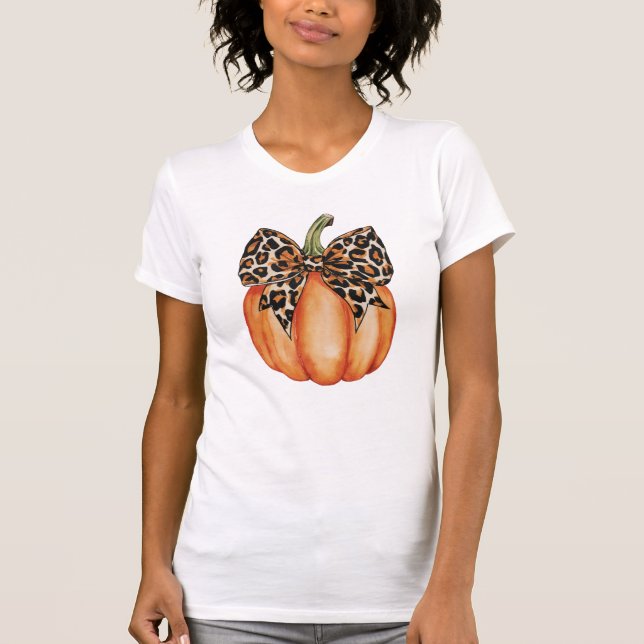Camiseta Cae Halloween Calabaza Leopardo Patrón Bow (Anverso)