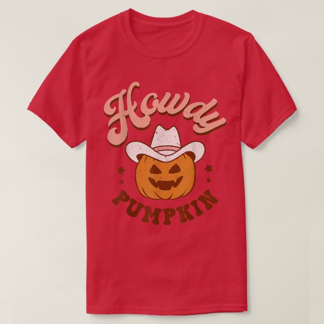Camiseta Cae la Calabaza Retro Howdy Halloween Otoño Occide (Diseño del anverso)