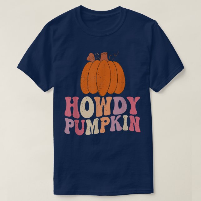 Camiseta Cae la Calabaza Retro Howdy Halloween Otoño Occide (Diseño del anverso)