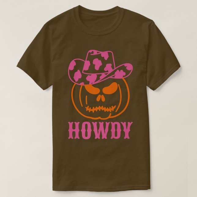 Camiseta Cae la Calabaza Retro Howdy Halloween Otoño Occide (Diseño del anverso)