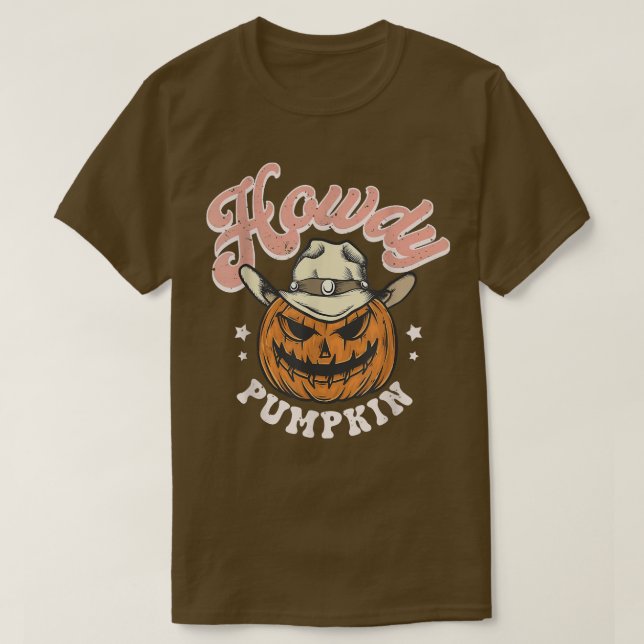 Camiseta Cae la Calabaza Retro Howdy Otoño Salón Fantasma O (Diseño del anverso)
