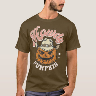 Camiseta Cae la Calabaza Retro Howdy Otoño Salón Fantasma O