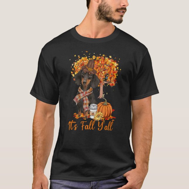 Camiseta Cae la hoja de perro de Maple Dachshund en otoño (Anverso)