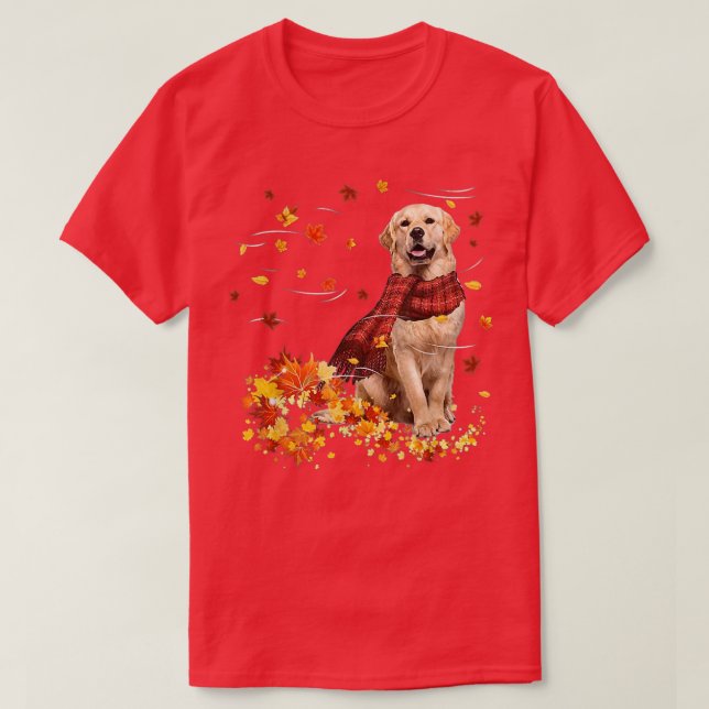 Camiseta Cae Scarf Golden Retriever Dog otoño caída Le (Diseño del anverso)