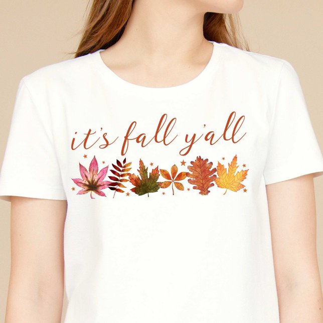 Camiseta Cae todo el otoño deja el botánico (It's Fall Y'all Autumn Leaves Botanical T-Shirt)