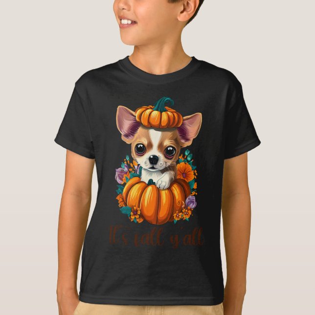 Camiseta Cae Y todos la linda calabaza floral Chihuahua Hal (Anverso)