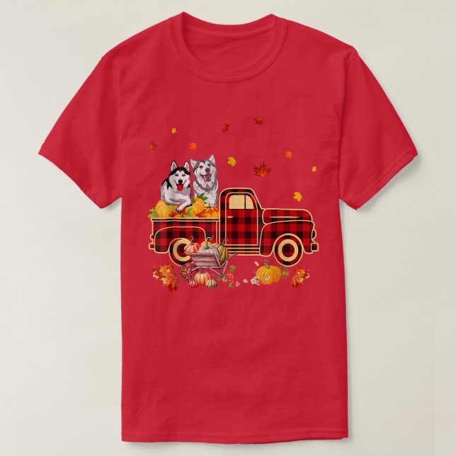 Camiseta Caen las hojas de otoño de Husky Riding Truck (Diseño del anverso)