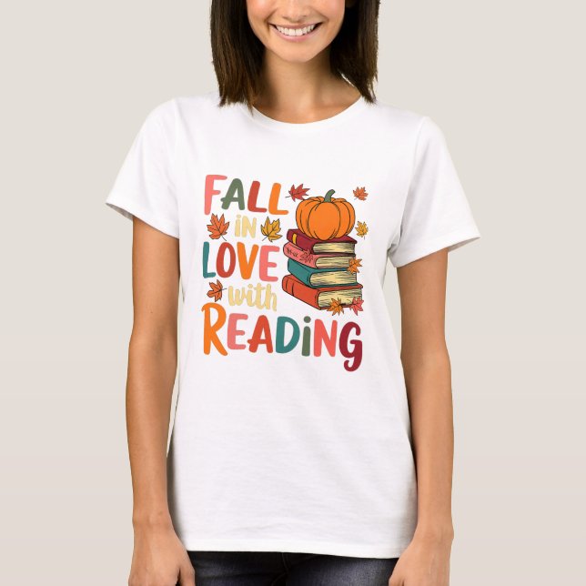 Camiseta Caer Enamorada De Leer El Día De Gracias De Otoño  (Anverso)