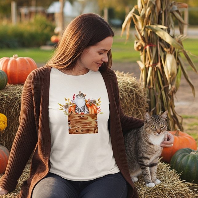 Camiseta Caer gato y calabazas en la caja (Subido por el creador)