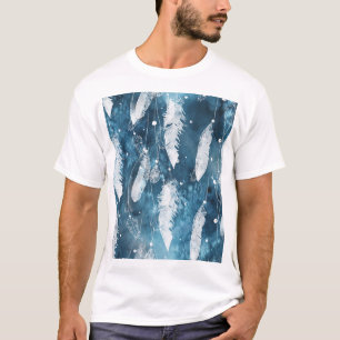 Camiseta Caer plumas blancas, color azul.