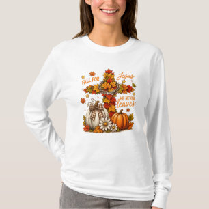 Camiseta Caer por Jesús Él Nunca Abandona Fe Cristiana