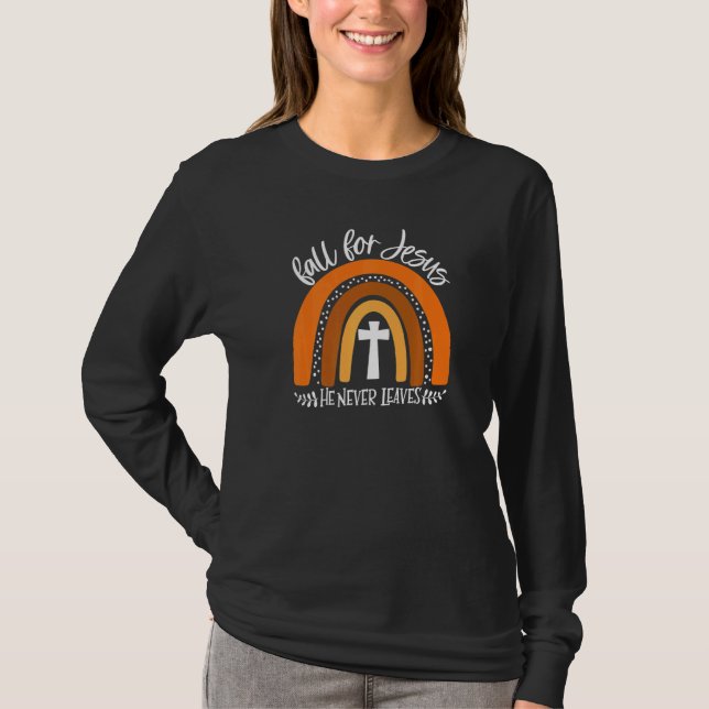 Camiseta Caer Por Jesús Él Nunca Deja Arcoíris (Anverso)