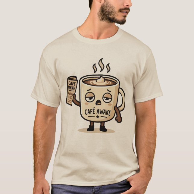 Camiseta Café Awake Cute Sleepy Coffee Mascot Illustration (Anverso)