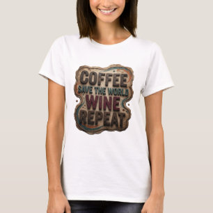 CAMISETA CAFÉ AZUL MODERNO SALVA AL MUNDO VINO REPITE