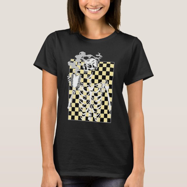 Camiseta Café caliente Skeleton Bebiendo café Leopardo Homb (Anverso)
