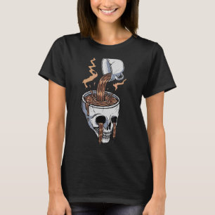 Camiseta Café caliente Skeleton Bebiendo Halloween Skull Mu