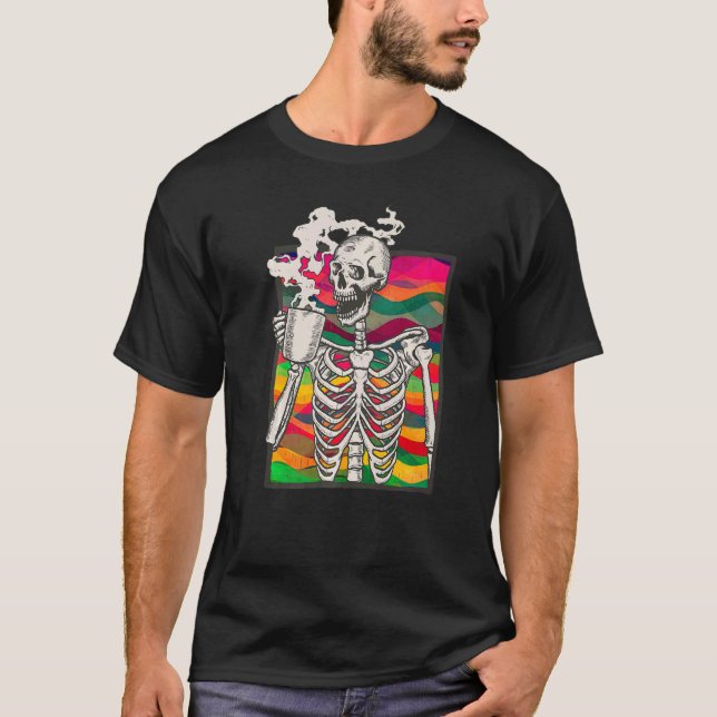 Camiseta Café caliente Skeleton Skeleton Bebiendo café Skel (Anverso)