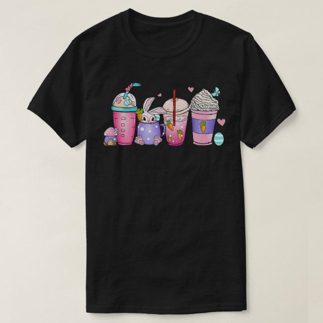 Camiseta Café con conejos de estilo retro latente huevos Pa (Diseño del anverso)