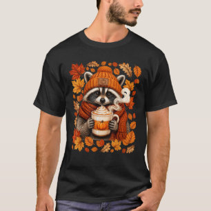 Camiseta Café con Especias de Calabaza Mapache Lindo Otoño
