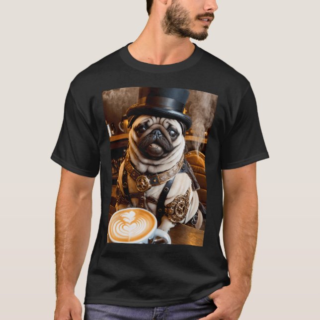 Camiseta Café con estilo: el pug steampunk (Anverso)