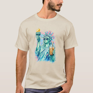 Camiseta Café con Hielo de la Estatua de la Libertad Preppy