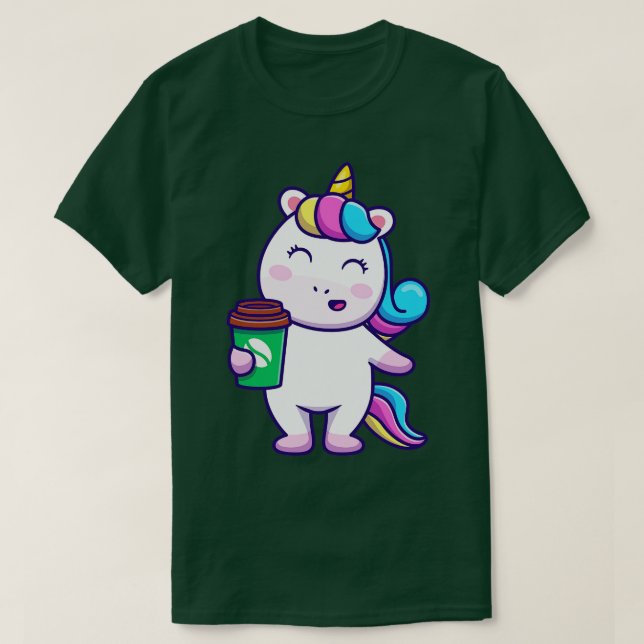 Camiseta Café con unicornio lindo (Diseño del anverso)