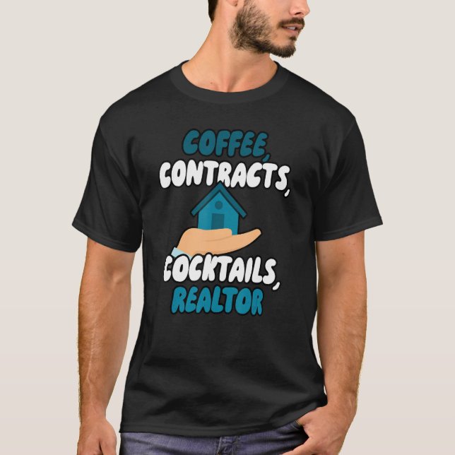 Camiseta Café, Contratos, Cócteles, Realtor (Anverso)