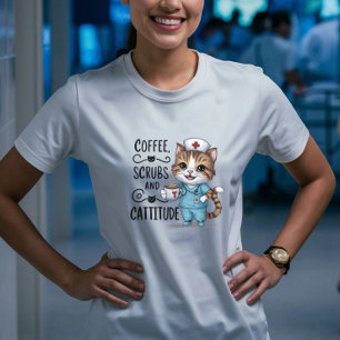 Camiseta Café, crubos y cattitude - Gato de enfermera.