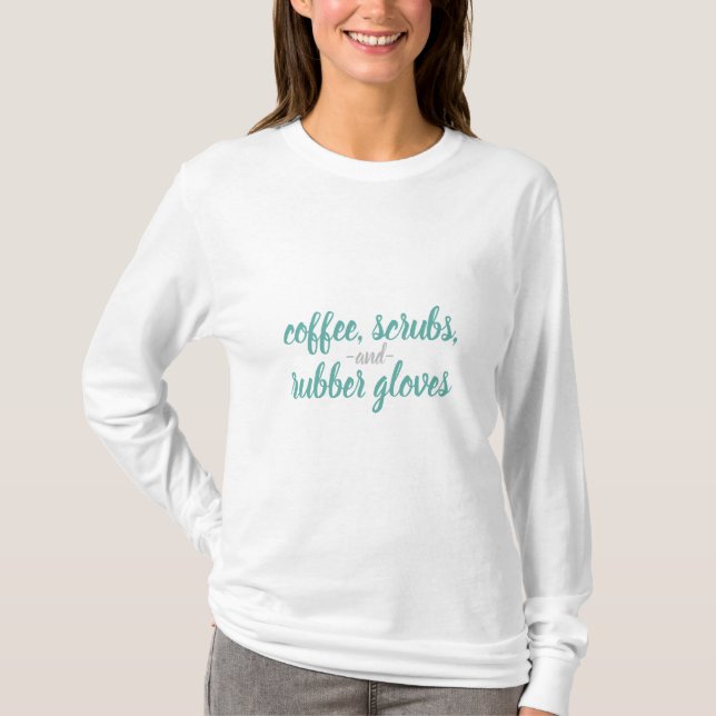 Camiseta Café, crubos y guantes de goma Enfermera Vida (Anverso)